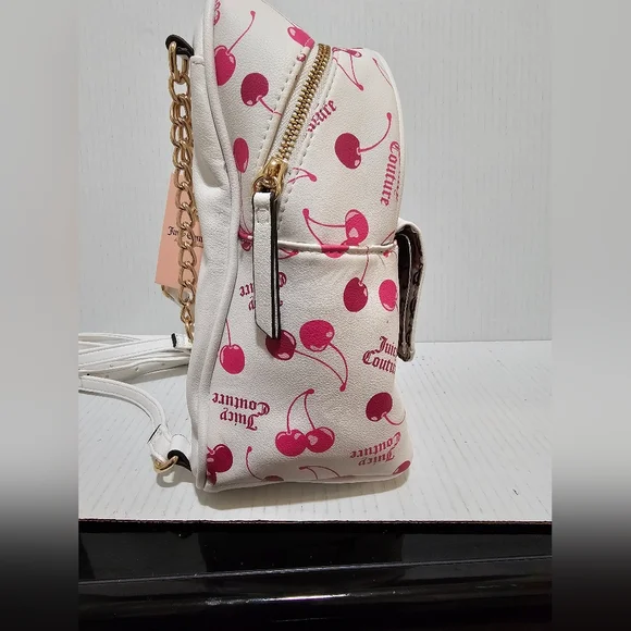 Juicy Couture Cherries On Top White Pink Faux leather BackPack NWT Chain Straps Juicy Couture Cherry on Top Backpack Medium Size White and  main image 4